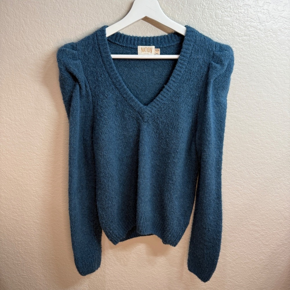 Nation LTD Baby Alpaca Wool Blend‎ Sweater Sz XS Structured Puff Shoulder PERU
